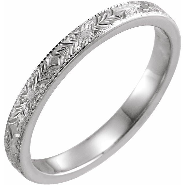 14K White 2.5 mm Design-Engraved Band Size 5.5