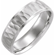 14K White 6 mm Step-Edge Band with Matte Hammered Textured Size 8.5