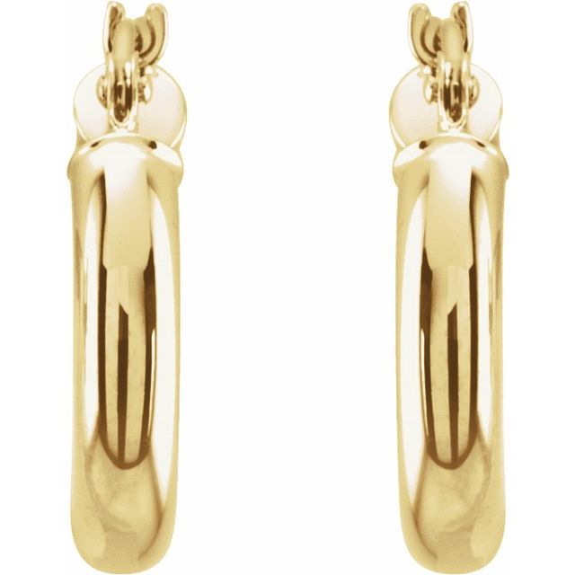 14K Yellow Tube 15 mm Hoop Earrings