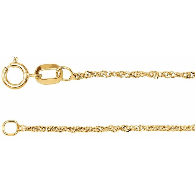 14K Yellow 1 mm Singapore 16' Chain