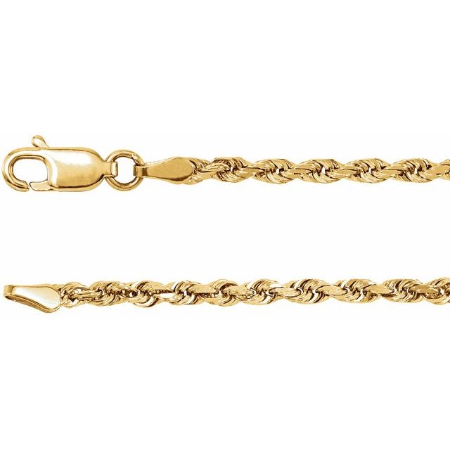 14K Yellow 2.5 mm Diamond-Cut Rope 20' Chain