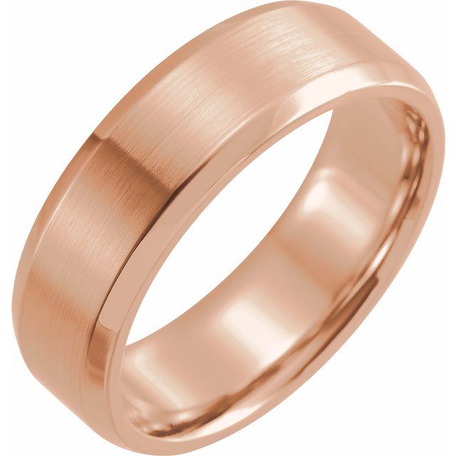14K Rose 7 mm Beveled-Edge Band with Satin Finish Size 13.5