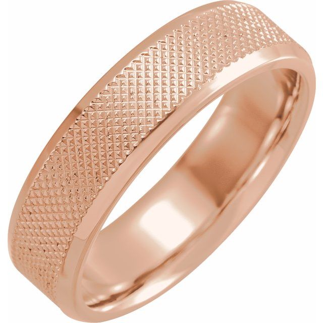 14K Rose 6 mm  Knurled Beveled-Edge Band Size 10
