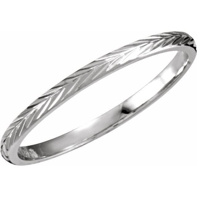 14K White 2 mm Hand Engraved Band Size 7