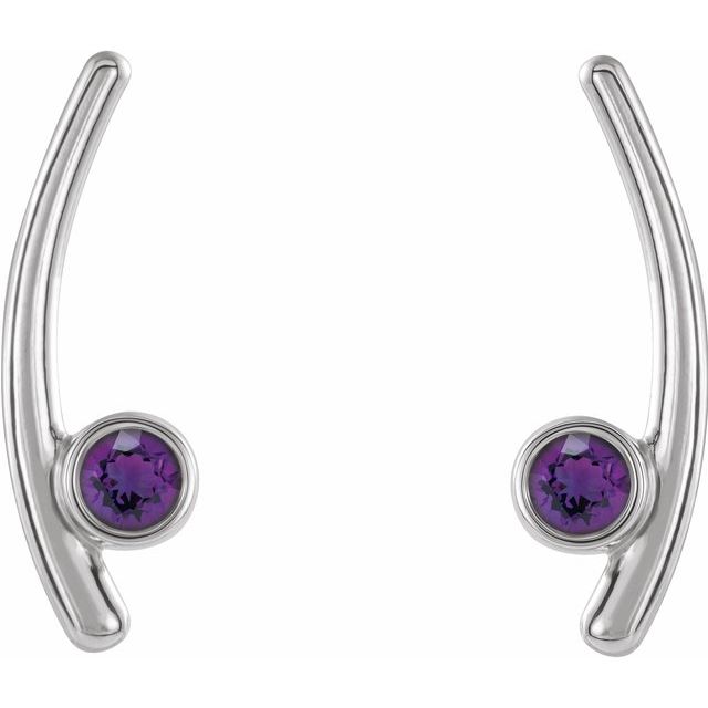 14K White Natural Amethyst Ear Climbers