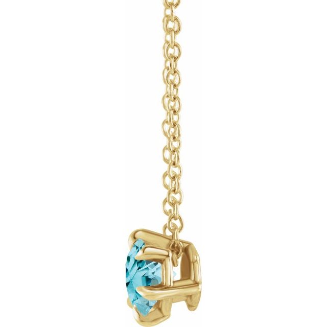 14k Yellow 5 Mm Natural Aquamarine Solitaire 16-18' Necklace
