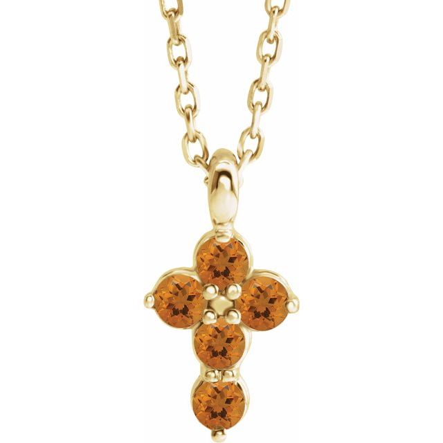 14K Yellow Natural Citrine Cross 16-18' Necklace