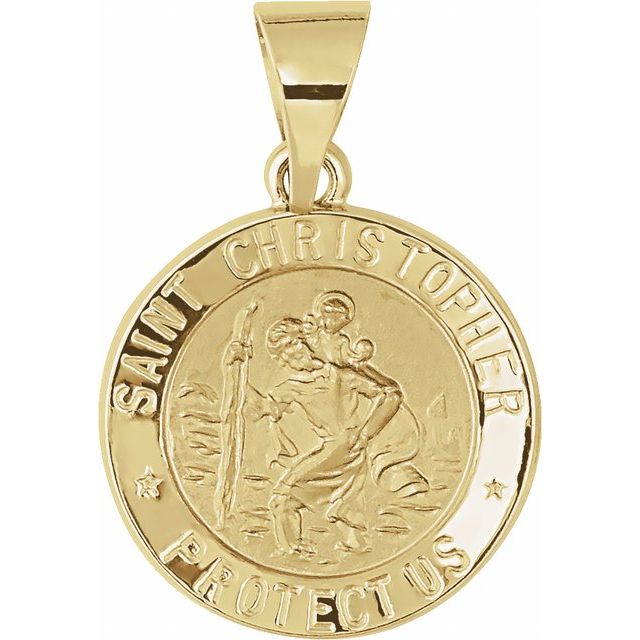 14K Yellow 15 mm Hollow Round St. Christopher Medal