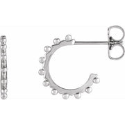 14K White Beaded 12.1 mm Hoop Earrings