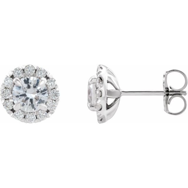 14K White 4 mm Natural White Sapphire & 1/5 CTW Natural Diamond Halo-Style Earrings