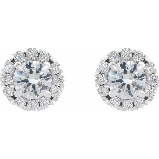 14K White 4 mm Natural White Sapphire & 1/5 CTW Natural Diamond Halo-Style Earrings