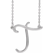 Sterling Silver Script Initial T 16' Necklace