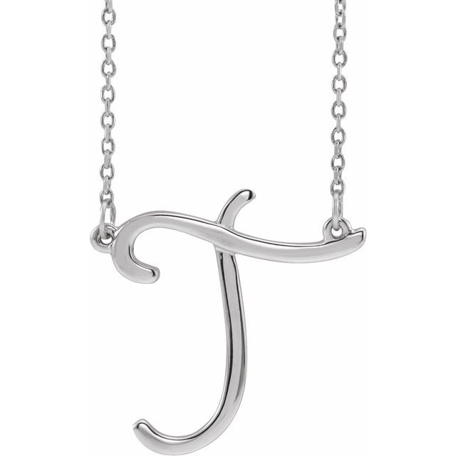 Sterling Silver Script Initial T 16' Necklace