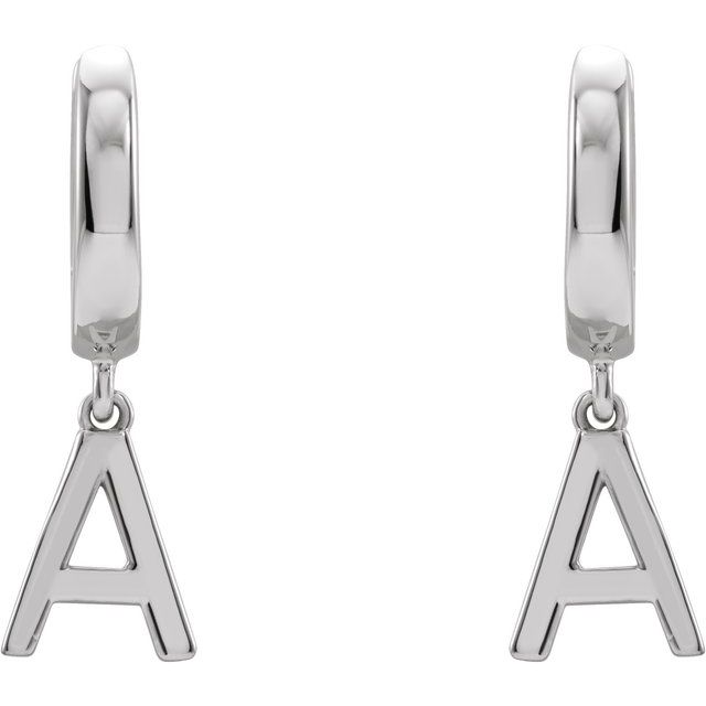 14K White Initial A Hinged Huggie Earring