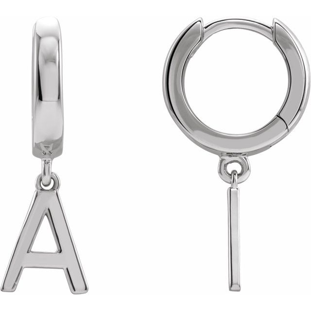 14K White Initial A Hinged Huggie Earring