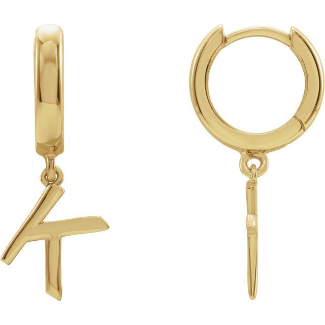 14K Yellow Initial K Hinged Huggie Earring