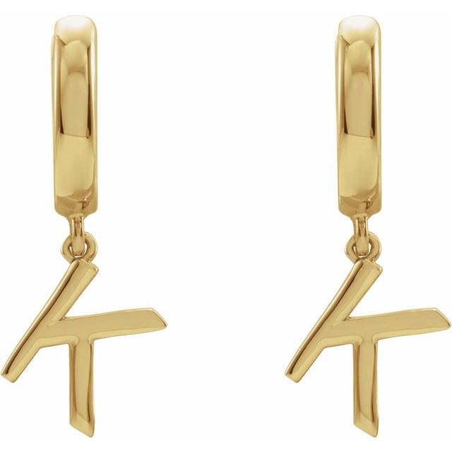 14K Yellow Initial K Hinged Huggie Earring
