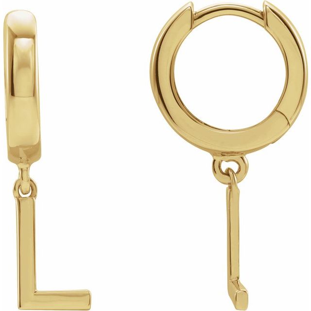 14K Yellow Initial L Hinged Huggie Earring