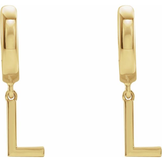 14K Yellow Initial L Hinged Huggie Earring