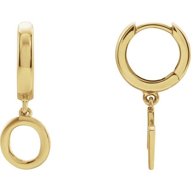 14K Yellow Initial O Hinged Huggie Earring