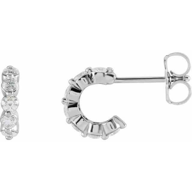 14K White 3/8 CTW Natural Diamond 9.25 mm Hoop Earrings