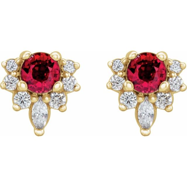 14K Yellow Lab-Grown Ruby & 1/6 CTW Natural Diamond Earrings