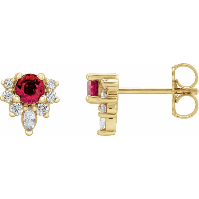 14K Yellow Lab-Grown Ruby & 1/6 CTW Natural Diamond Earrings