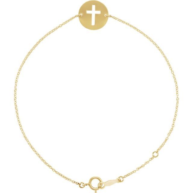 14K Yellow Pierced Cross Disc 7-8' Bracelet