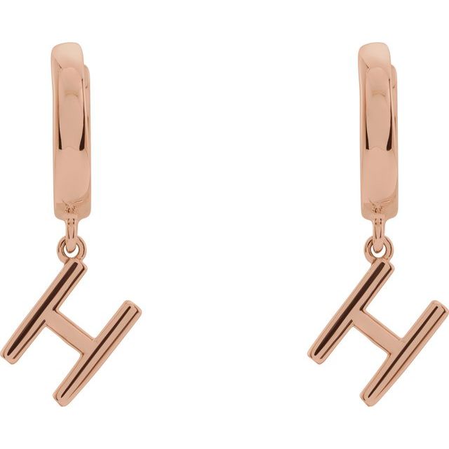 14K Rose Initial H Hinged Huggie Earring