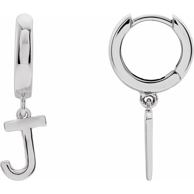 Sterling Silver Initial J Hinged Huggie Earring