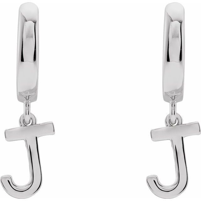 Sterling Silver Initial J Hinged Huggie Earring