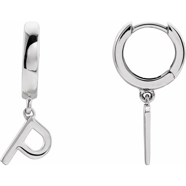 14K White Initial P Hinged Huggie Earring
