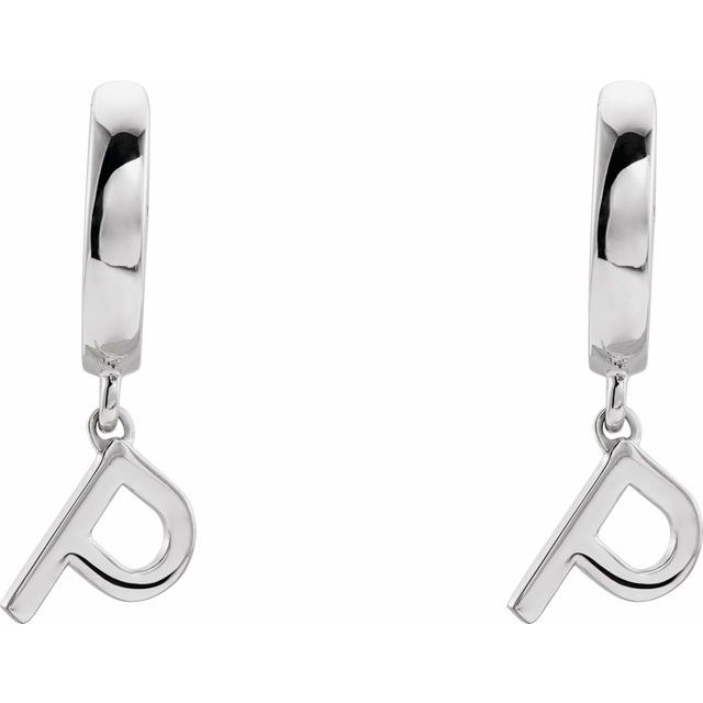 14K White Initial P Hinged Huggie Earring