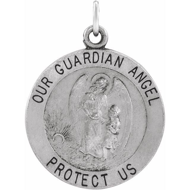 Sterling Silver 15 mm Guardian Angel Medal