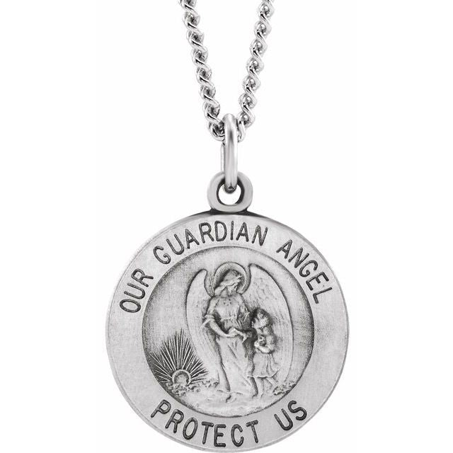 Sterling Silver 15 mm Guardian Angel Medal 18' Necklace