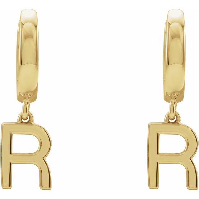 14K Yellow Initial R Hinged Huggie Earring