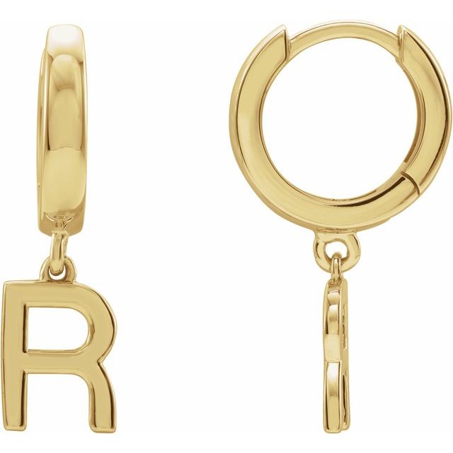 14K Yellow Initial R Hinged Huggie Earring
