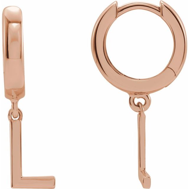 14K Rose Initial L Hinged Huggie Earring