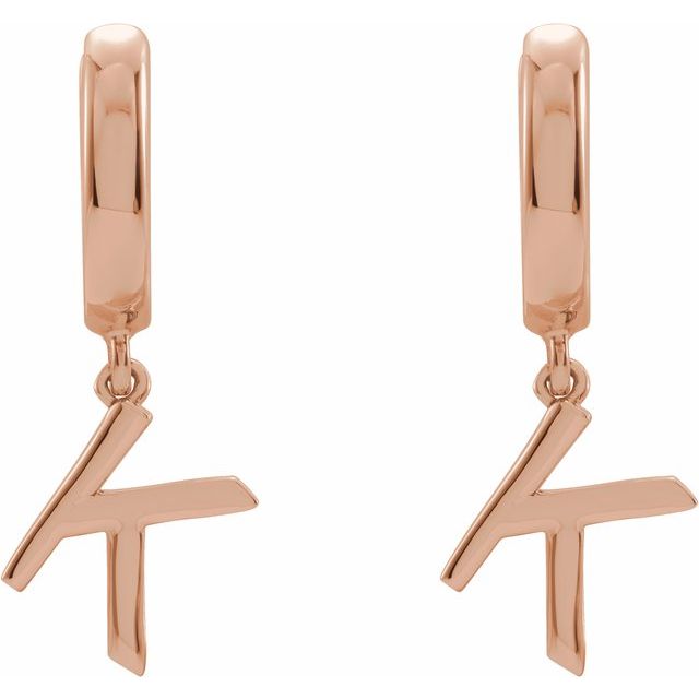 14K Rose Initial K Hinged Huggie Earring