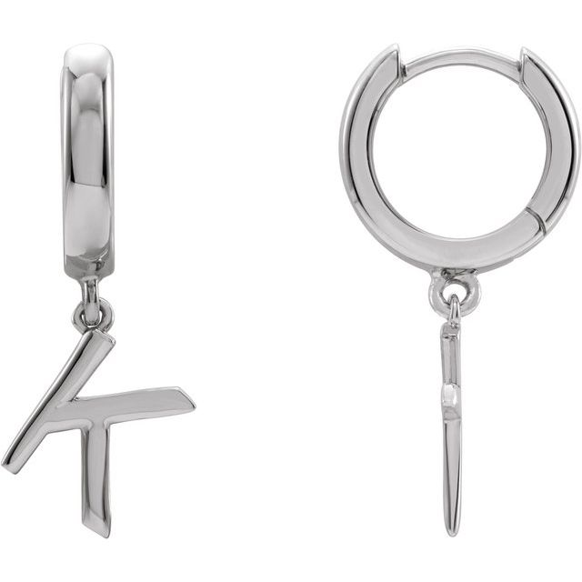 Sterling Silver Initial K Hinged Huggie Earring
