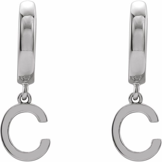14K White Initial C Hinged Huggie Earring