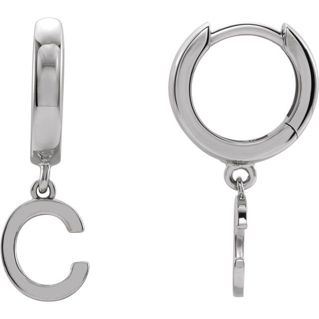 14K White Initial C Hinged Huggie Earring