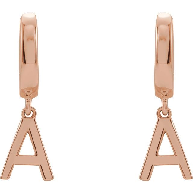 14K Rose Initial A Hinged Huggie Earring