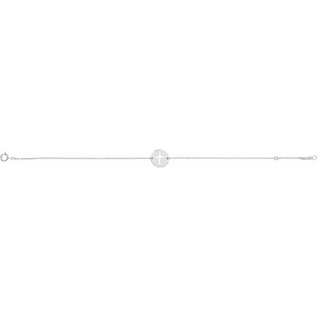 14K White Pierced Cross Disc 7-8' Bracelet