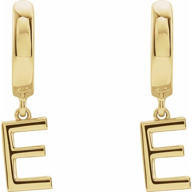 14K Yellow Initial E Hinged Huggie Earring