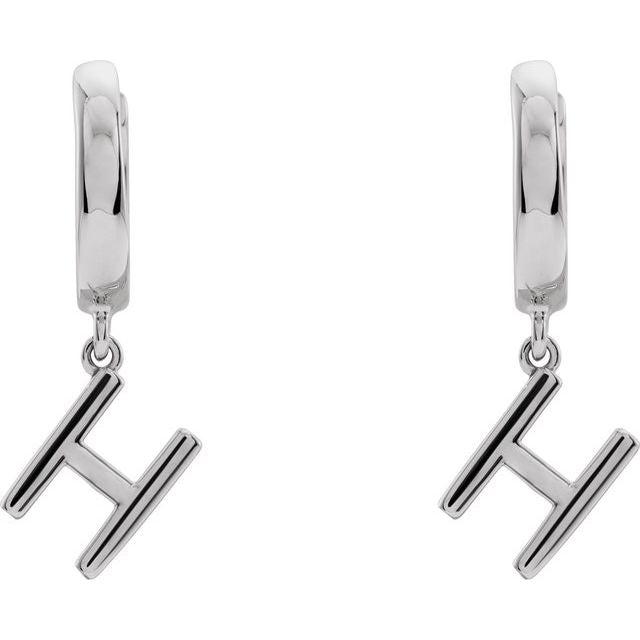 14K White Initial H Hinged Huggie Earring