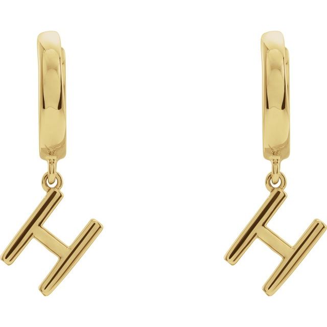 14K Yellow Initial H Hinged Huggie Earring
