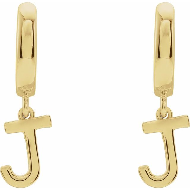 14K Yellow Initial J Hinged Huggie Earring