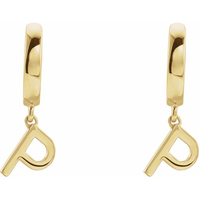 14K Yellow Initial P Hinged Huggie Earring