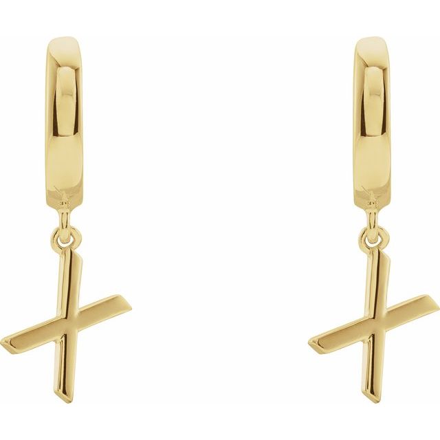 14K Yellow Initial X Hinged Huggie Earring